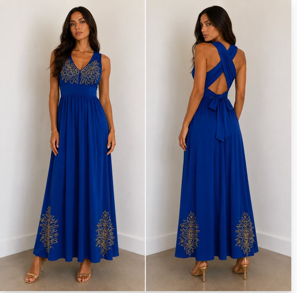 Tracy Reese Silk beaded blue maxi dress